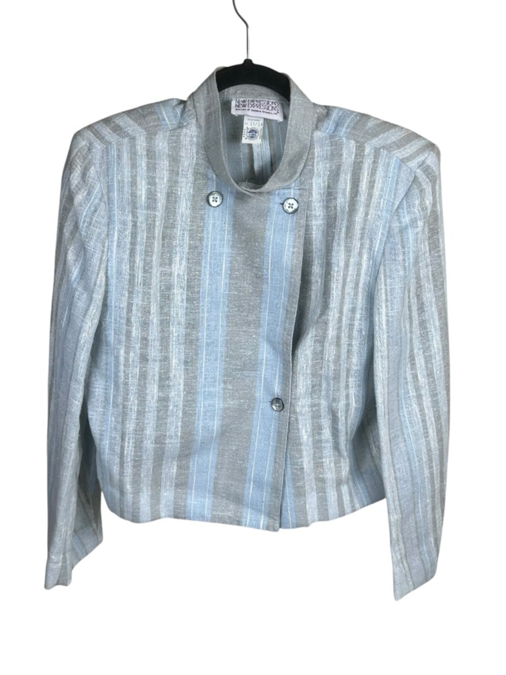 Vintage Union Made Linen Blend Striped Jacket Coastal Grandma Preppy Blue 13/14